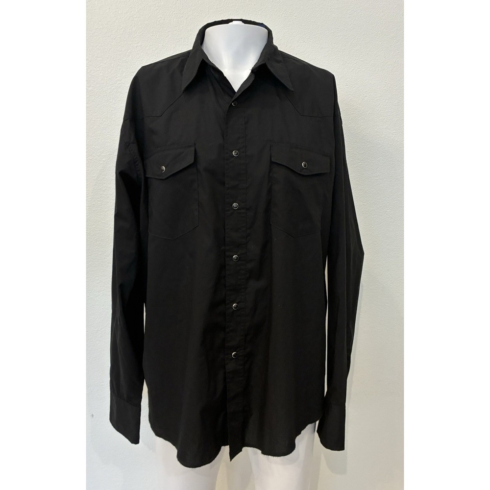 Wrangler Western‎ Pearl Snap Shirt Mens Size L Black Workwear Cowboy
